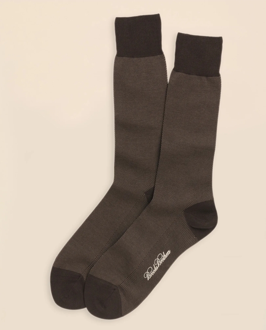 Cotton Bird's Eye Crew Socks - Brown