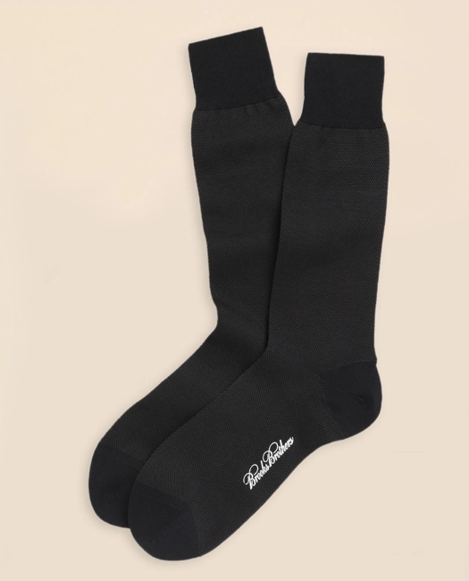 Cotton Bird's Eye Crew Socks - Navy