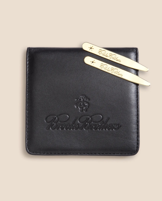 Metallic Collar Stays with Nappa Leather Case Tie