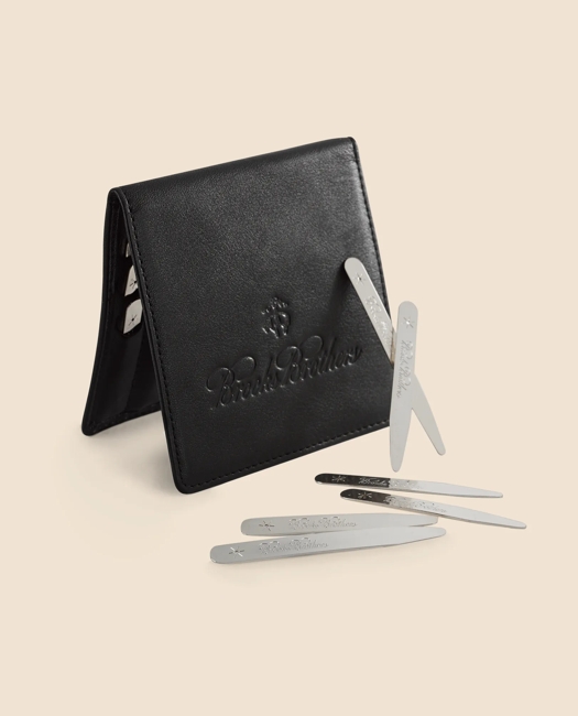 Metallic Collar Stays with Nappa Leather Case Tie