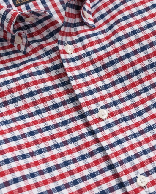 Stretch Cotton Non-Iron Oxford Polo Button Down Collar Gingham Shirt