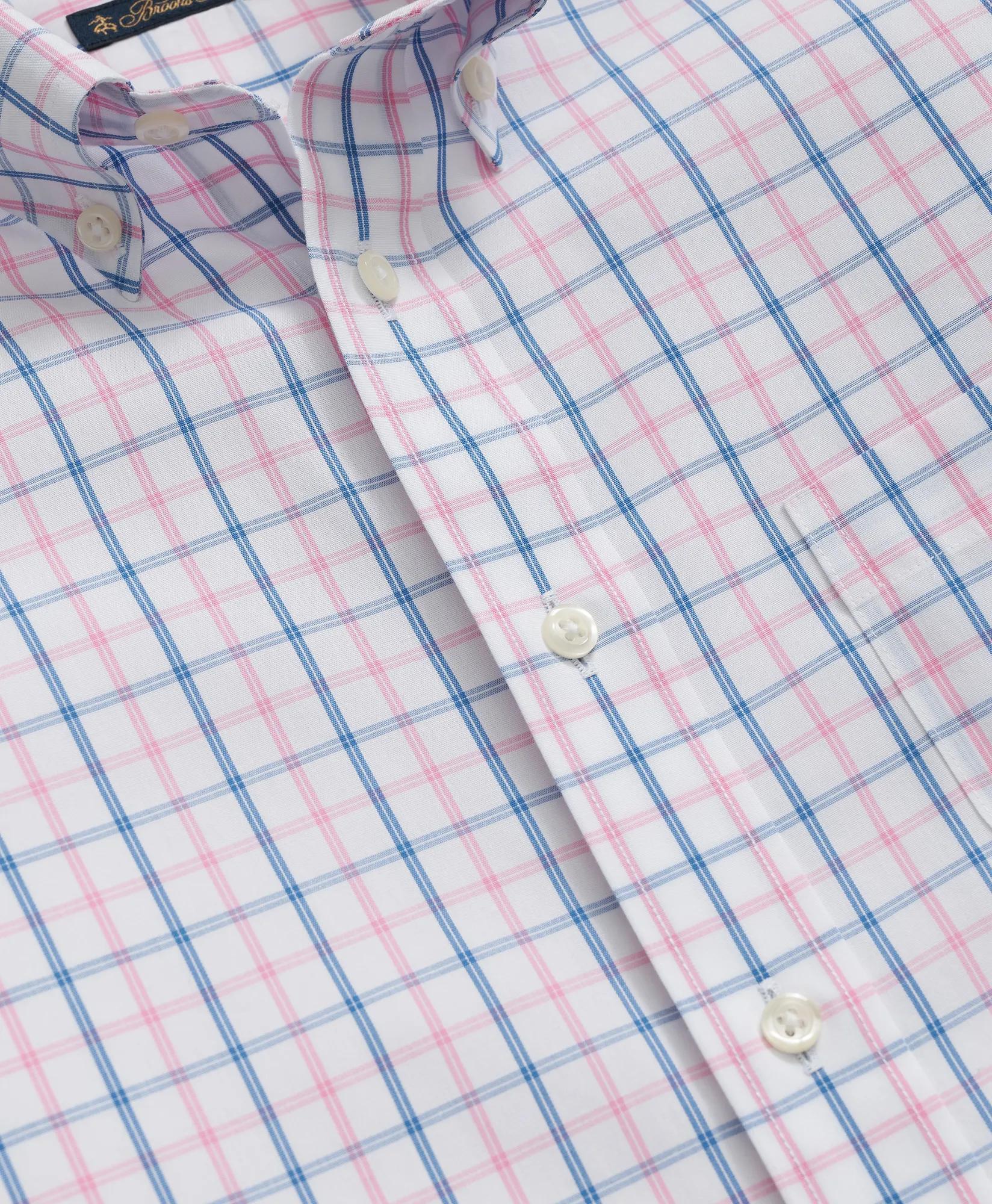 Non-Iron Broadcloth Polo Button-Down Collar Check Sport Shirt - Pink