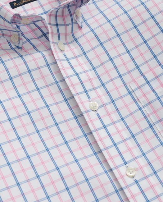 Non-Iron Broadcloth Polo Button-Down Collar Check Sport Shirt - Pink