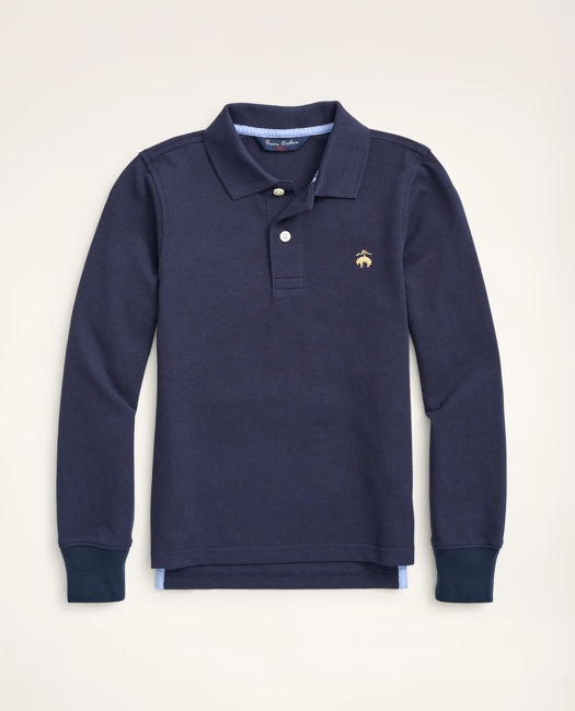 Long-Sleeve Cotton Pique Polo Shirt
