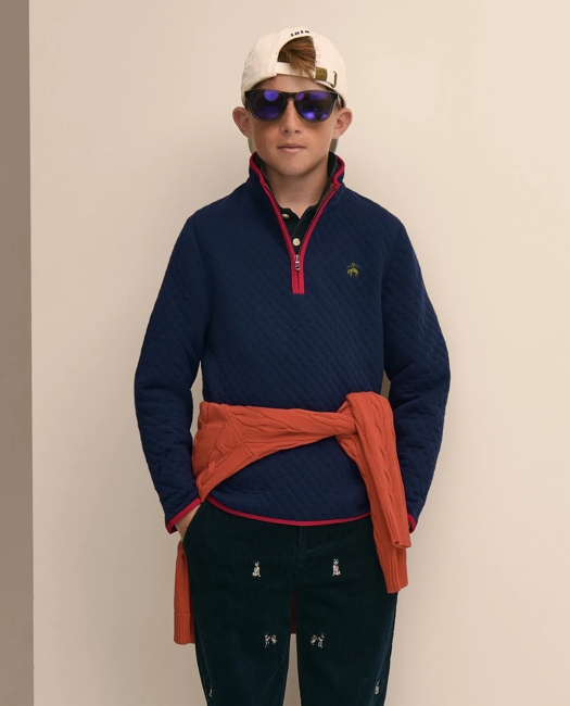 Cotton Blend Quilted Quarter-Zip - Navy