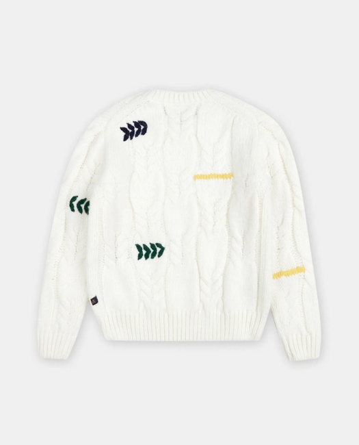 Cable Sweater with Contrast Stitching