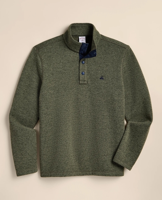 Brushed Fleece Button Mock-Neck Pullover