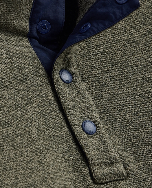 Brushed Fleece Button Mock-Neck Pullover