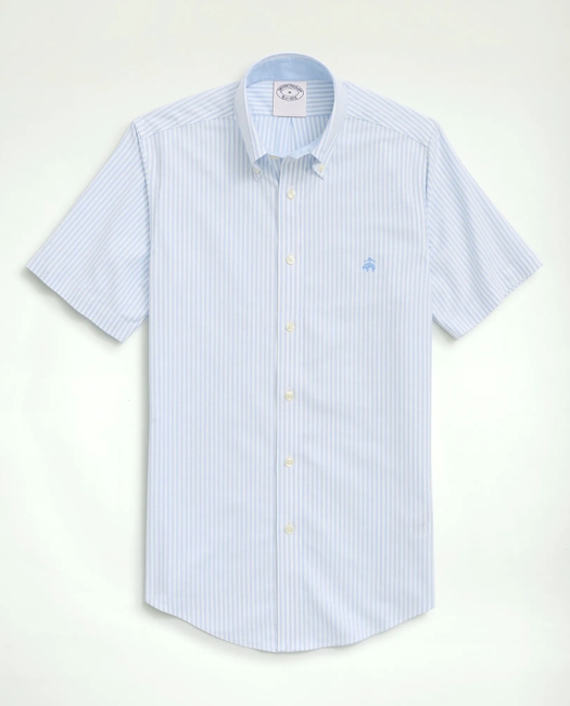 Stretch Non-Iron Oxford Button-Down Collar, Bengal Stripe Short- Sleeve Sport Shirt