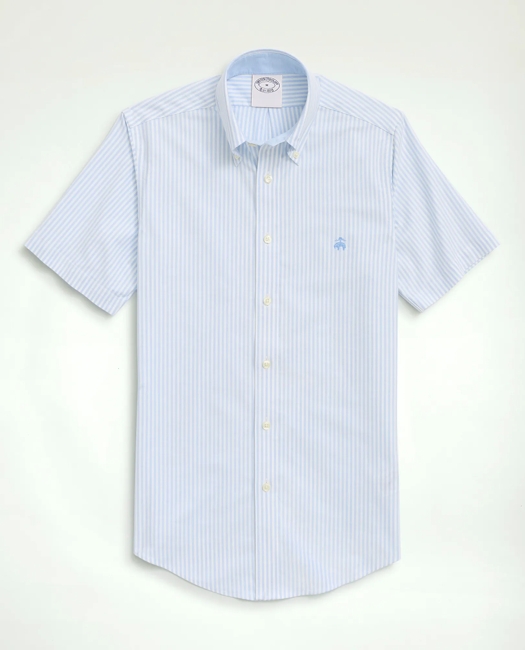 Stretch Non-Iron Oxford Button-Down Collar, Bengal Stripe Short- Sleeve Sport Shirt