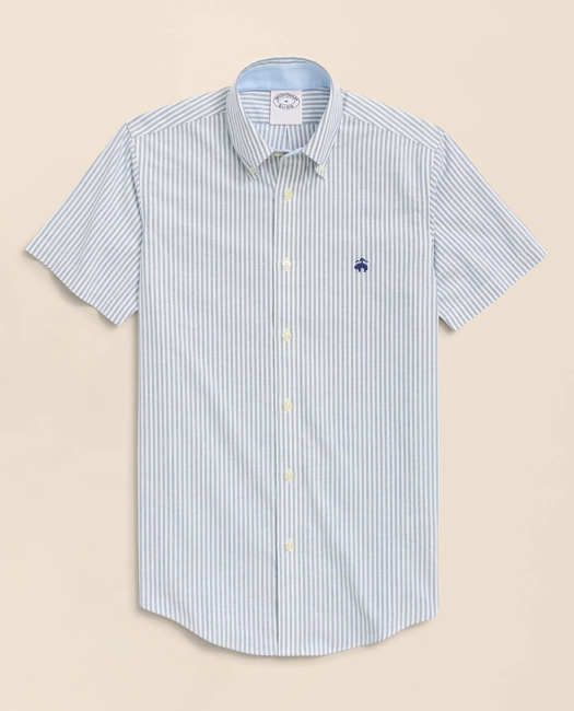 Stretch Non-Iron Oxford Button-Down Collar, Bengal Stripe Short- Sleeve Sport Shirt