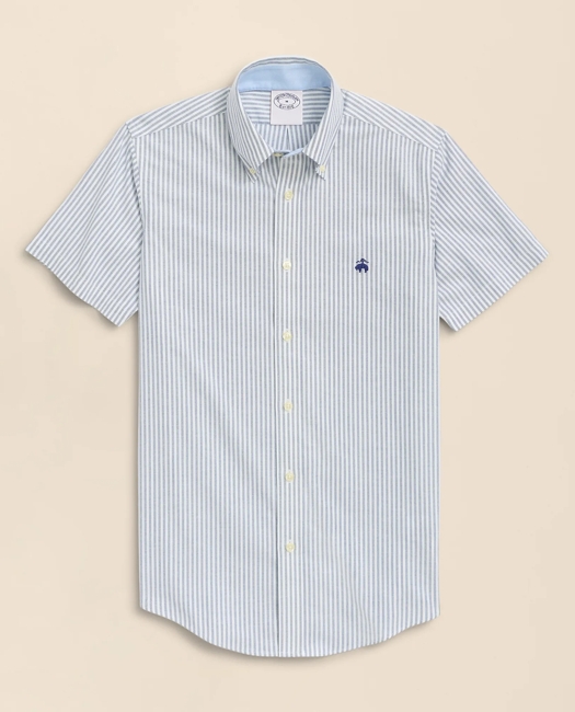 Stretch Non-Iron Oxford Button-Down Collar, Bengal Stripe Short- Sleeve Sport Shirt