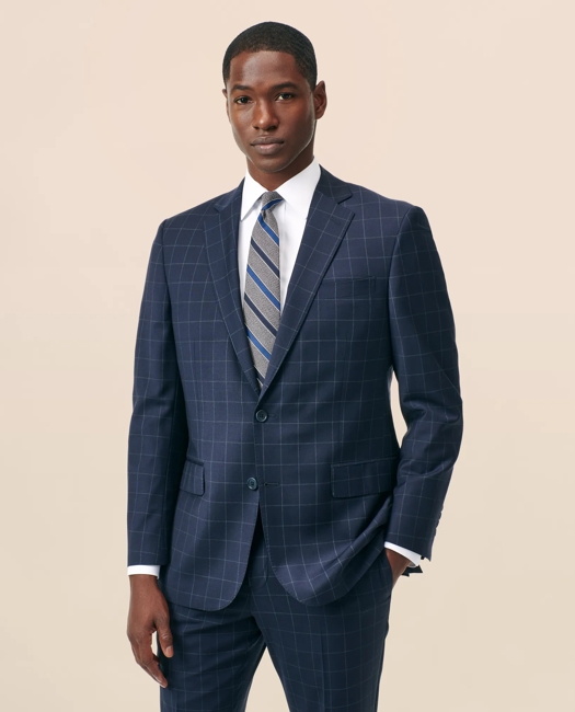 Classic-Fit Stretch Wool Blend Windowpane Suit Jacket