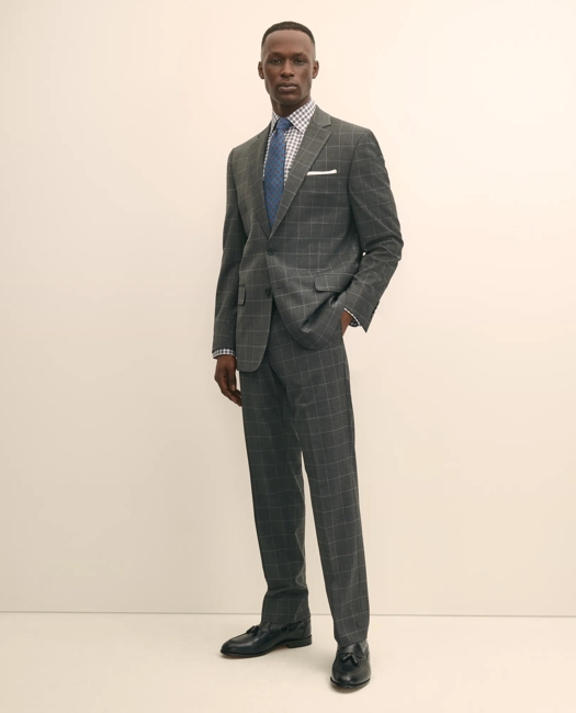 Classic-Fit Stretch Wool Blend Bold-Windowpane Suit Pants
