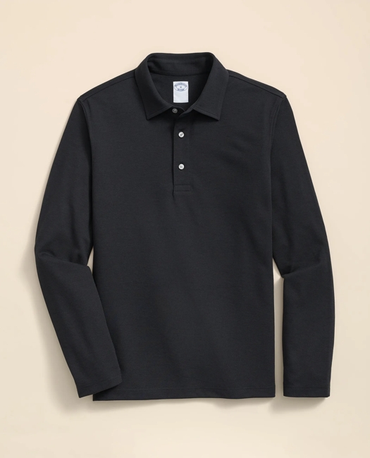 Spread Collar Long-Sleeve Polo Shirt