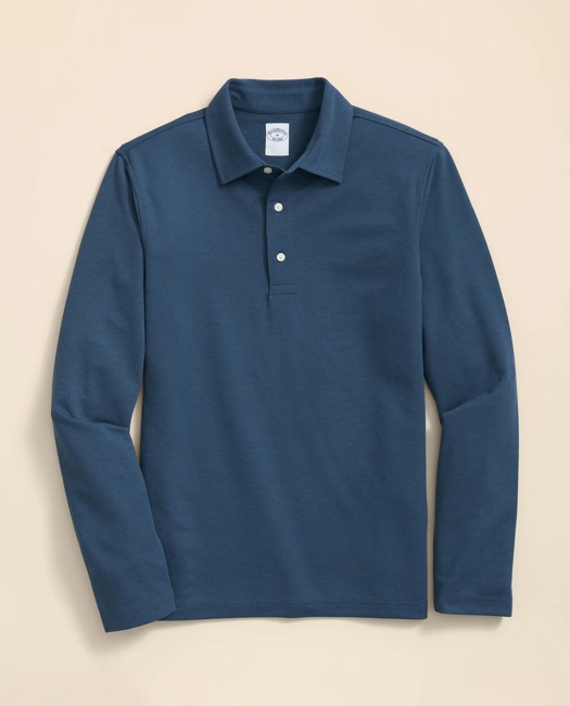 Spread Collar Long-Sleeve Polo Shirt