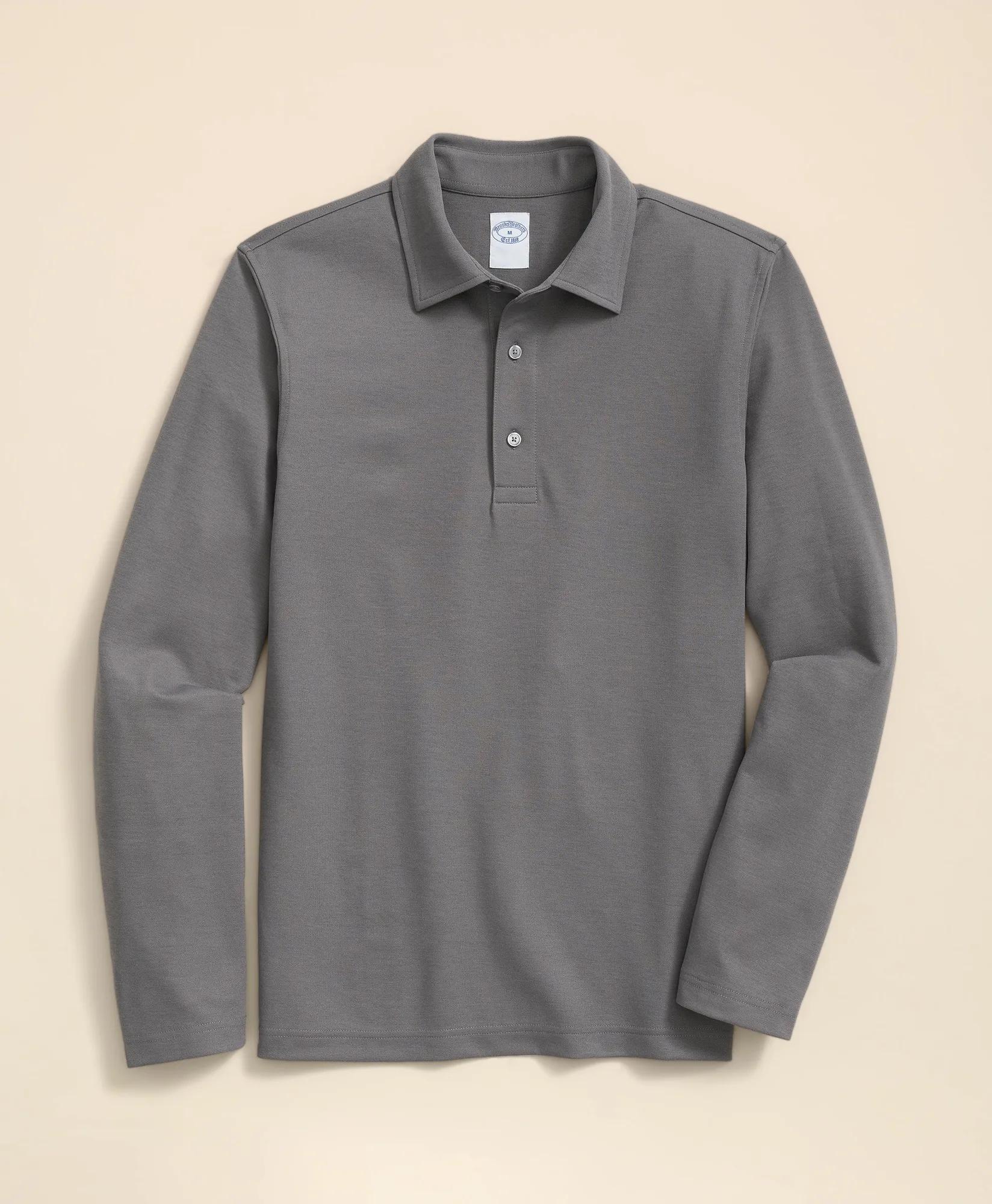 Spread Collar Long-Sleeve Polo Shirt