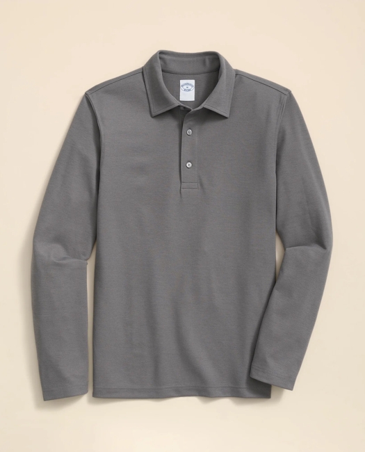 Spread Collar Long-Sleeve Polo Shirt