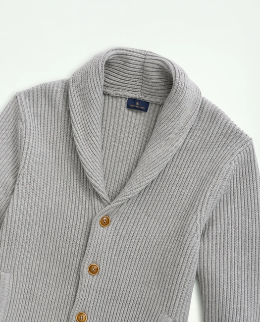 Ribbed Cotton Shawl Collar Cardigan