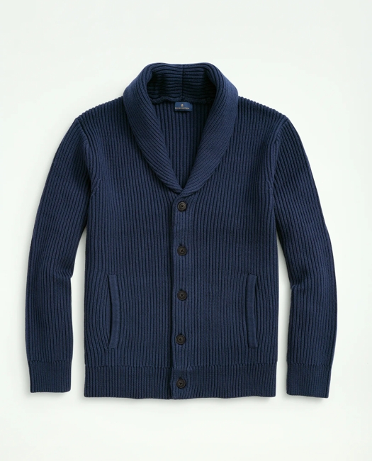 Ribbed Cotton Shawl Collar Cardigan