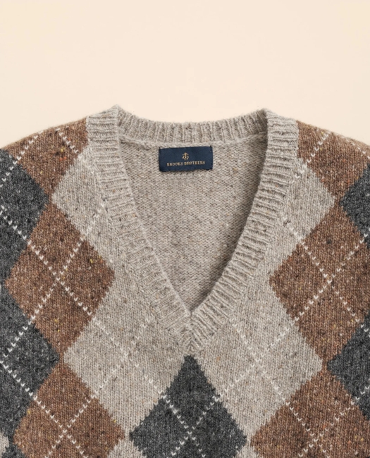 Wool Blend V-Neck Argyle Sweater