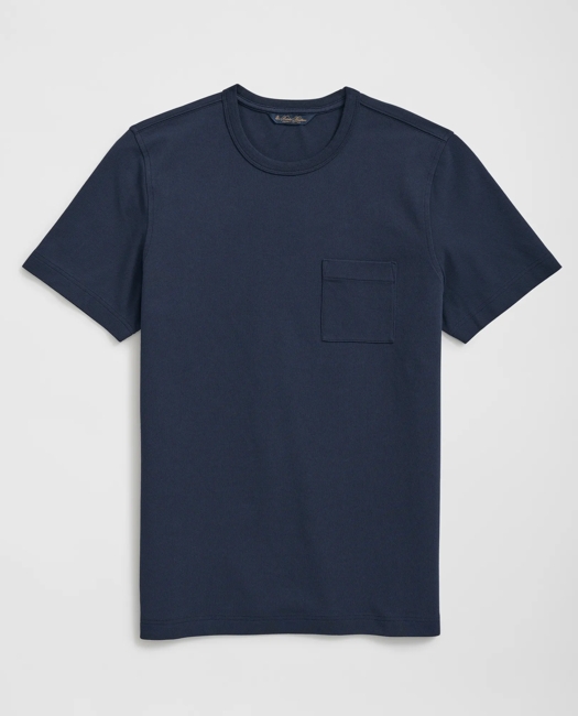 Pique T-Shirt in Garment-Washed Supima Cotton - Navy