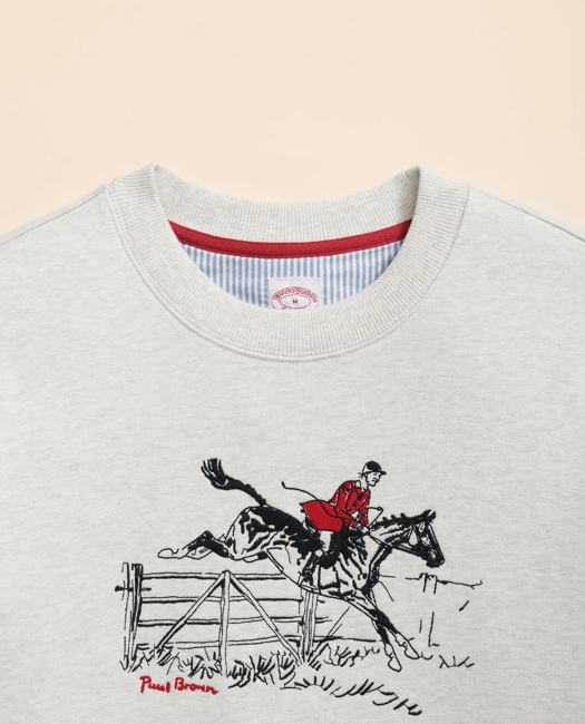 French Terry Embroidered Horse Motif Sweatshirt