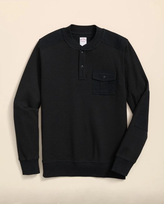 Cotton-Wool Blend Waffle Knit Henley Shirt