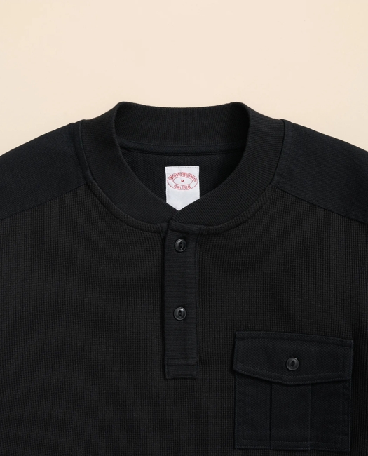 Cotton-Wool Blend Waffle Knit Henley Shirt