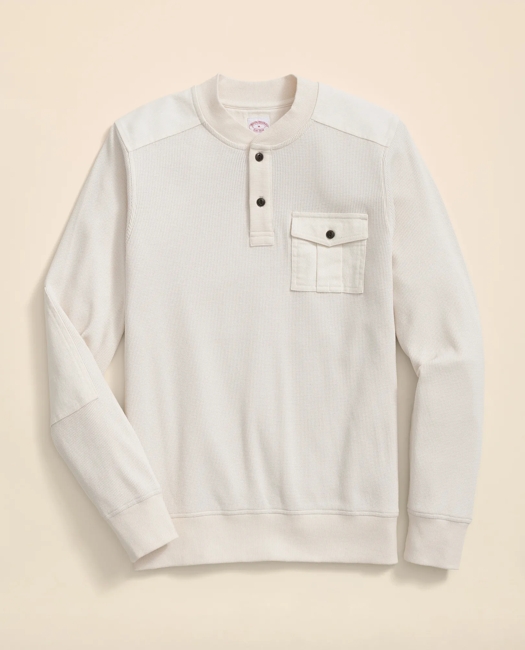 Cotton-Wool Blend Waffle Knit Henley Shirt
