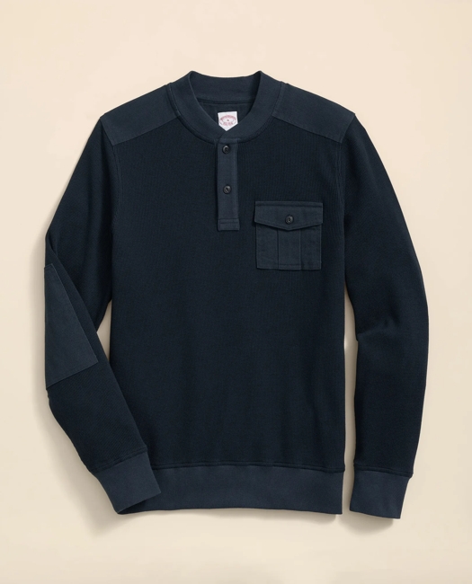 Cotton-Wool Blend Waffle Knit Henley Shirt