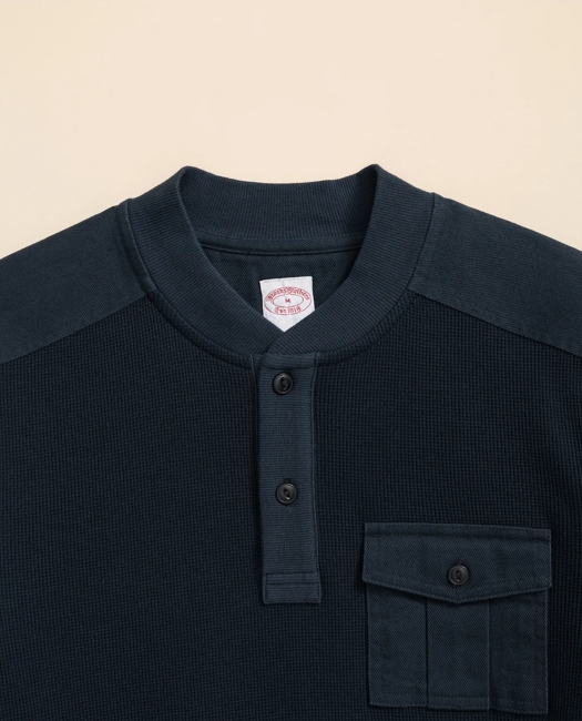 Cotton-Wool Blend Waffle Knit Henley Shirt