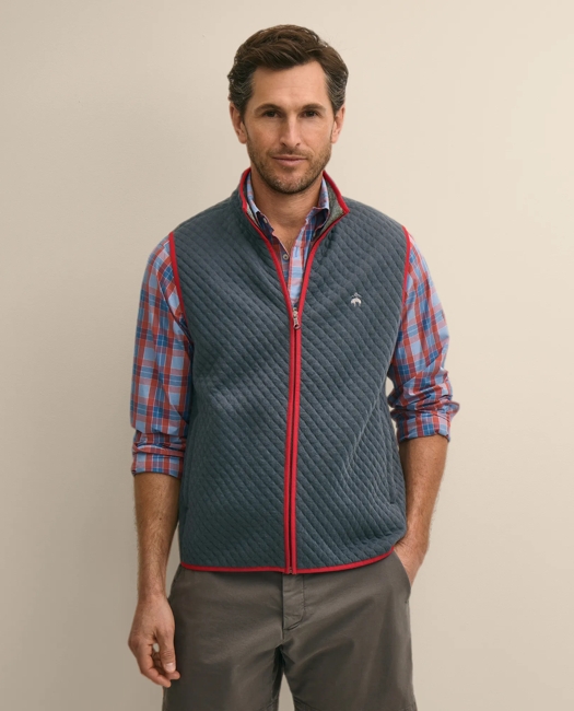 Cotton-Blend Diamond-Quilted Full-Zip Vest Shirt