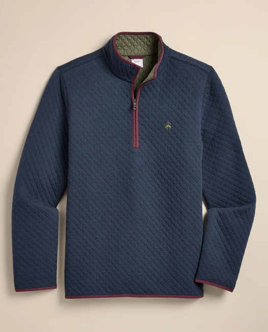 Cotton Blend Diamond-Quilted Quarter-Zip Shirt