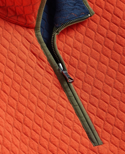 Cotton Blend Diamond-Quilted Quarter-Zip Shirt