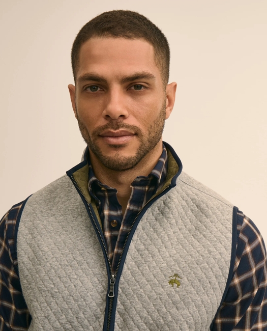 Cotton Blend Diamond-Quilted Vest Shirt - Grey