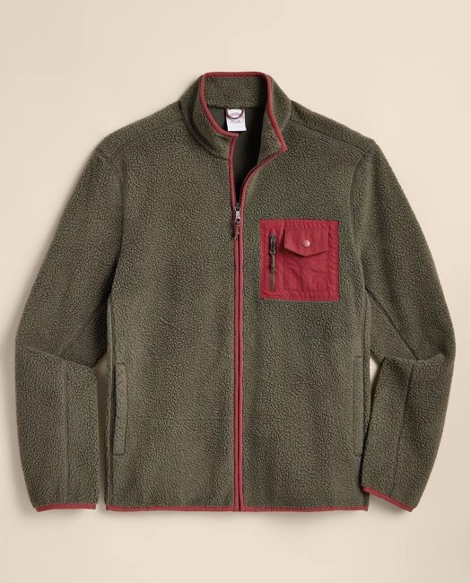 Teddy Fleece Full-Zip Jacket Shirt - Dark Green