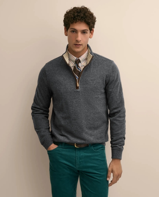 Cotton Blend Pique Quarter-Zip Shirt - Charcoal