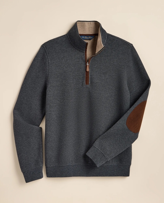 Cotton Blend Pique Quarter-Zip Shirt - Charcoal