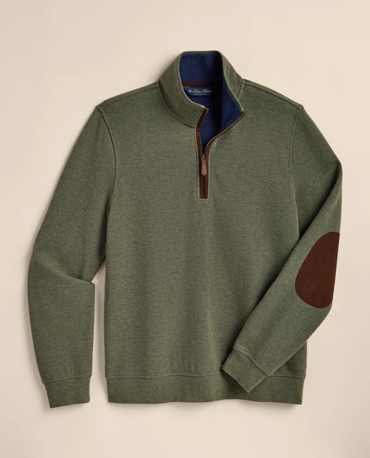 Cotton Blend Pique Quarter-Zip Shirt - Green