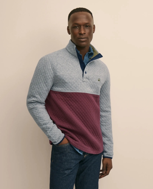 Cotton Blend Quilted Color Blocked Quarter-Zip Shirt