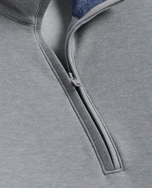 Cotton Blend Pique Quarter-Zip Shirt - Grey