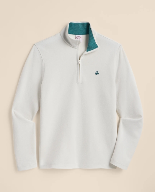 Cotton Blend Pique Quarter-Zip Shirt - Light Grey