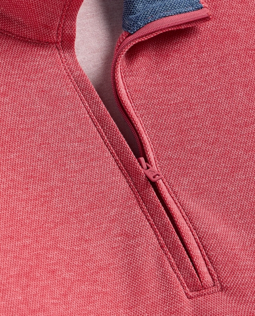 Cotton Blend Pique Quarter-Zip Shirt - Red Heather