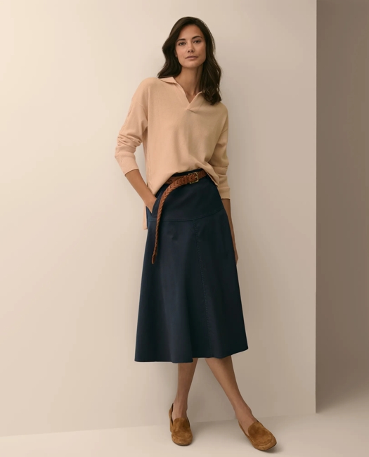 Cotton-Blend Twill A-Line Skirt