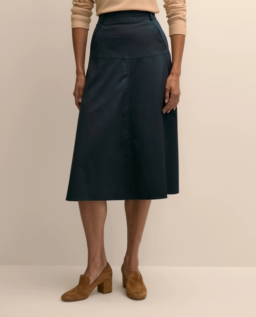 Cotton-Blend Twill A-Line Skirt