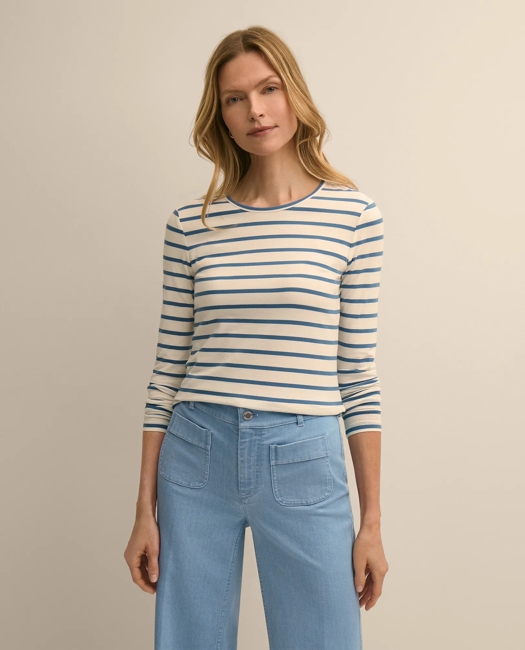 Cotton-Modal Blend Mariner Stripe Long-Sleeve T-Shirt