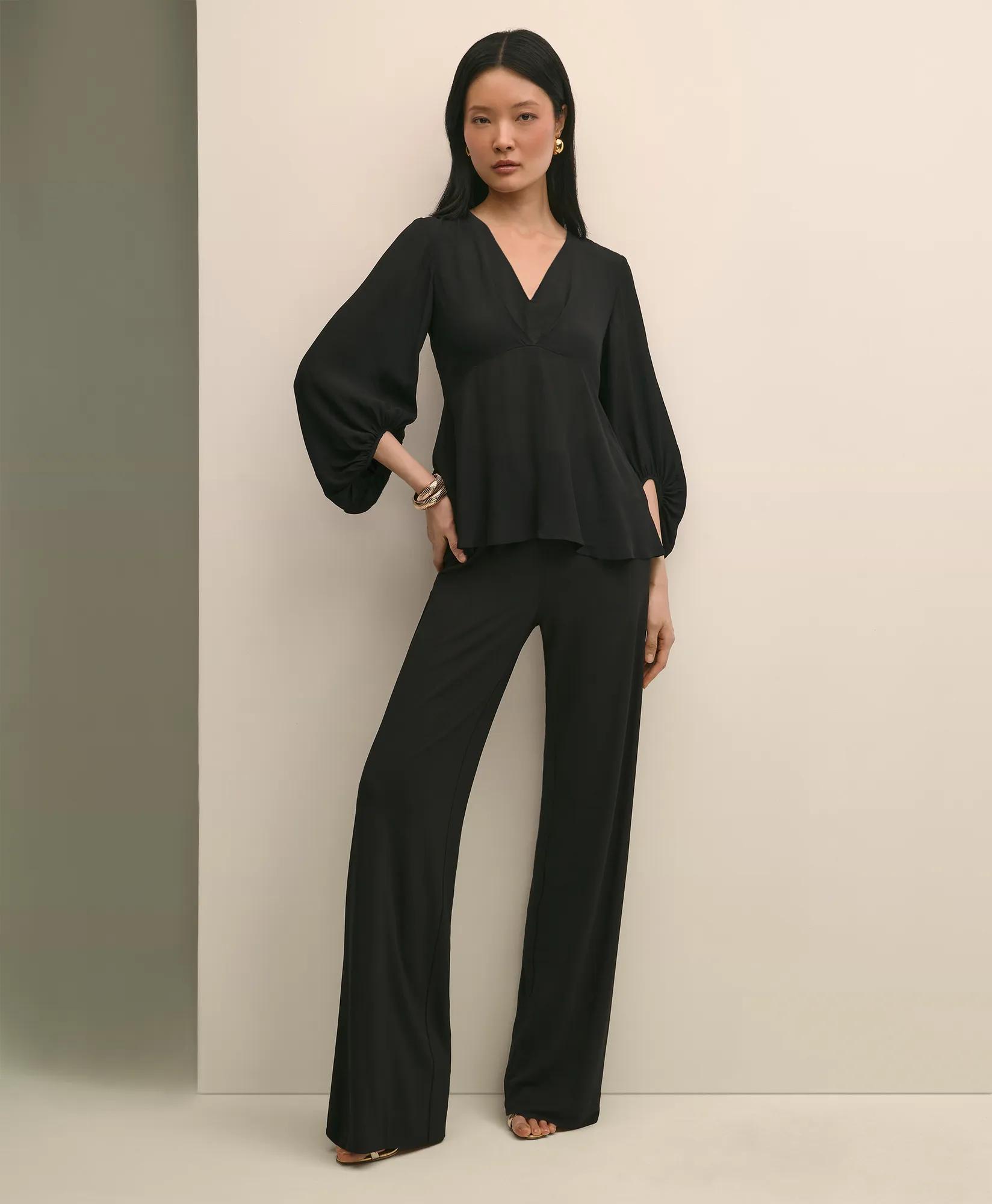 Crepe V-Neck Peplum Blouse
