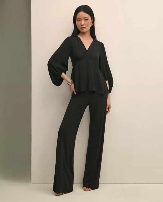 Crepe V-Neck Peplum Blouse
