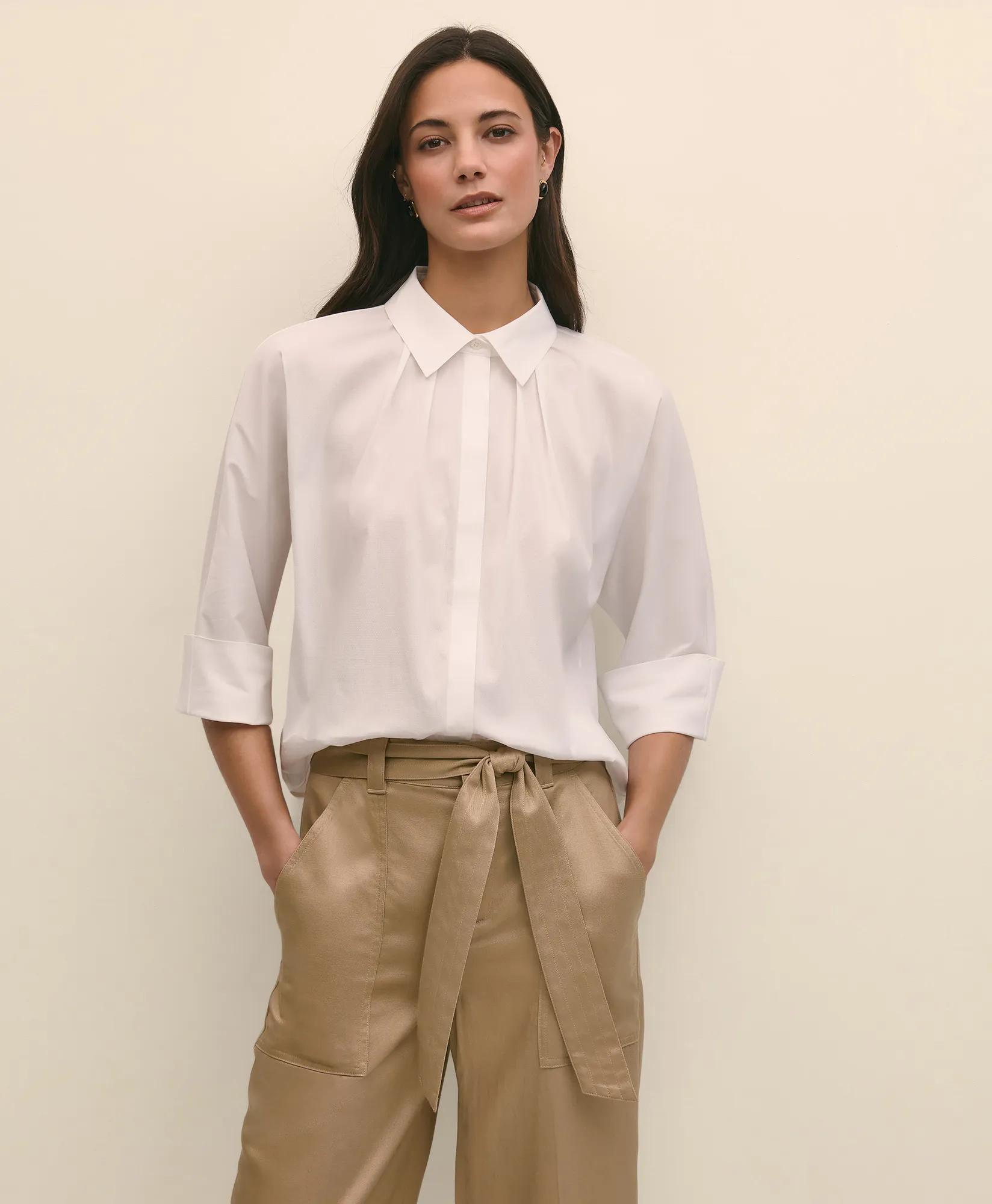 Cotton Dobby Relaxed Dolman-Sleeve Shirt
